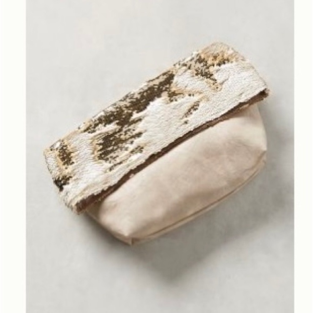 Anthropologie Shimmer Sequin Nude Clutch